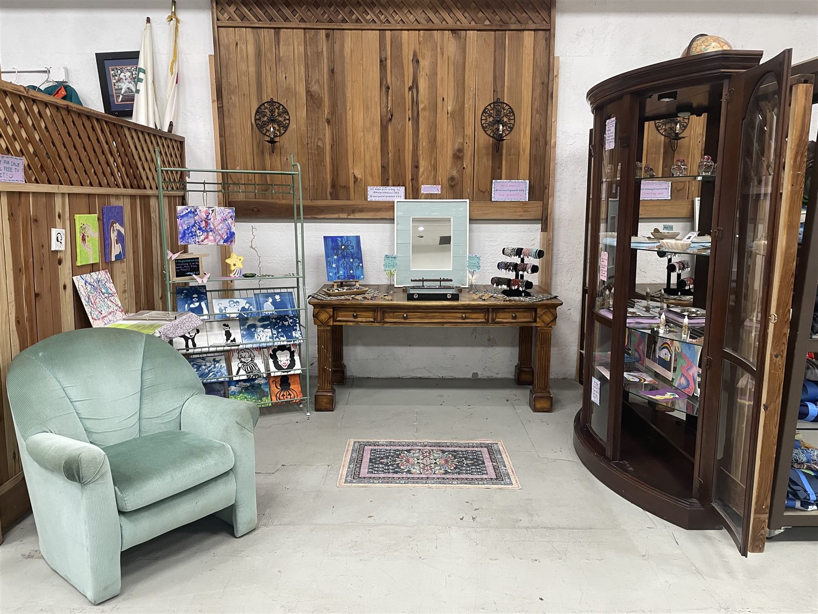 A curated display of jewelry, art and one-of-a-kind finds